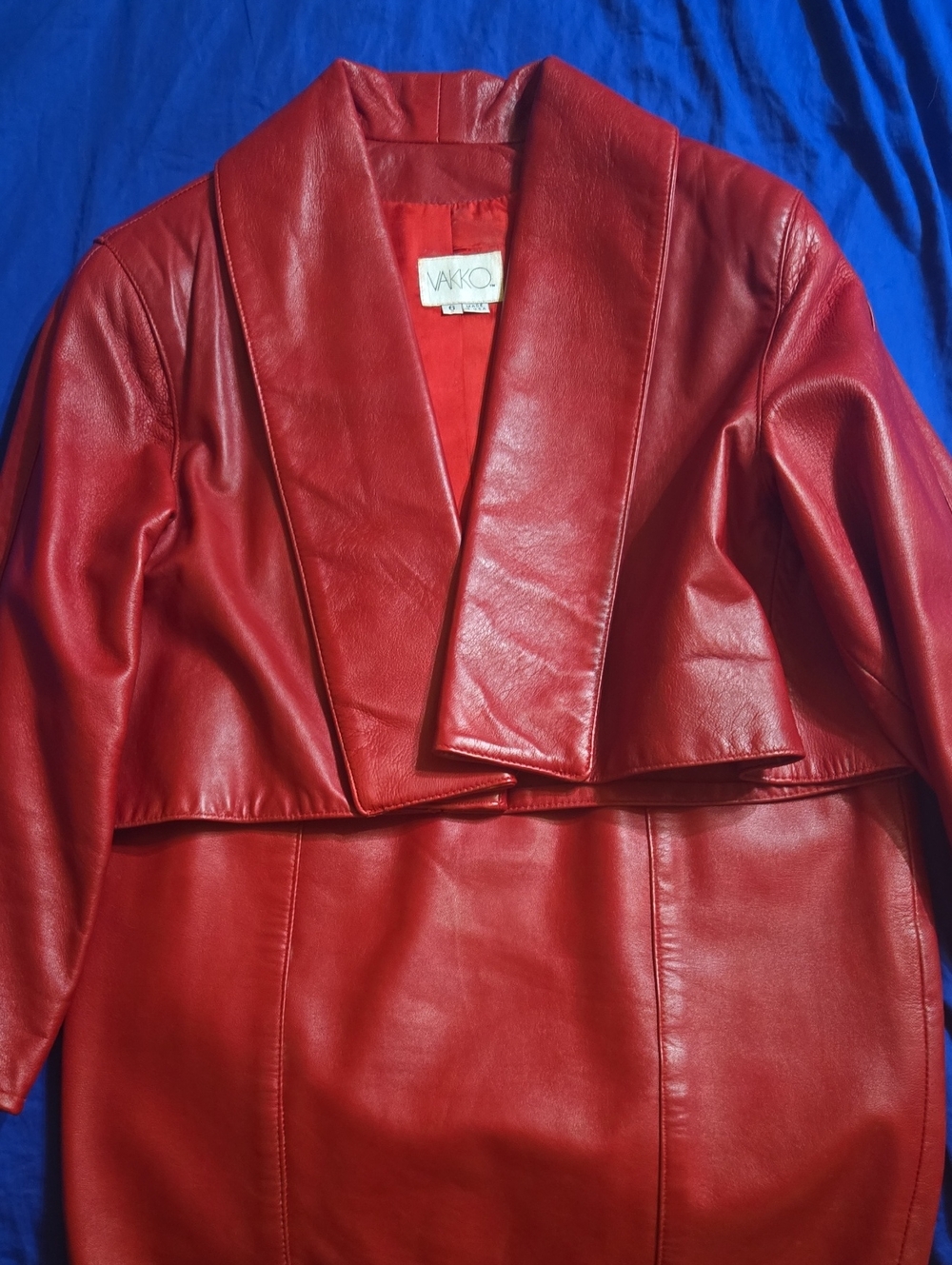 Vakko Rare Find Pristine Soft Leather Balero Jacket And Leather Skirt Set In Red